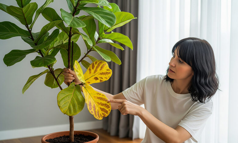 folhas amarelas no ficus lyrata